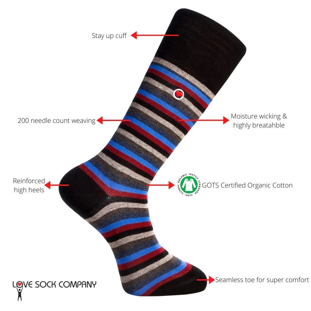 Men's Luxury Dress Socks With Stripes - Love Stripes (M) - LOVE SOCK COMPANY