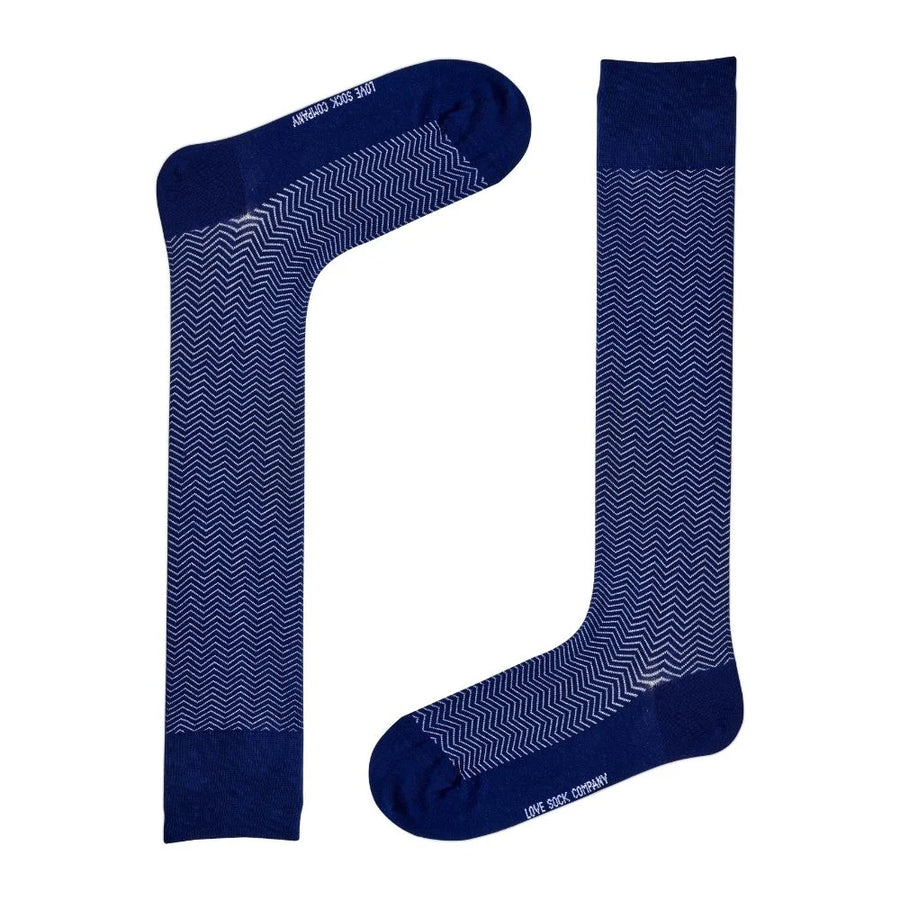 Men's Navy Blue Over The Calf Dress Socks Love Sock Company Knee High Chevron (M) - LOVE SOCK COMPANY