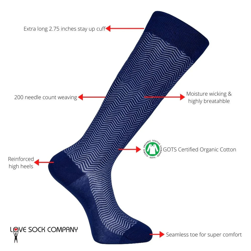 men's cotton over the calf dress socks Zkano Oliver - Ribbed Organic Cotton Over Calf Socks