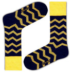 Men's Navy Yellow Dress Socks With Stripes - Zig Zag Yellow - LOVE SOCK COMPANY