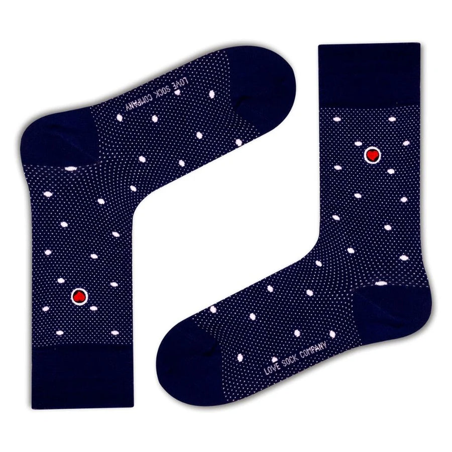 Polka Night Women's Luxury Crew Socks Navy Blue (W) - LOVE SOCK COMPANY