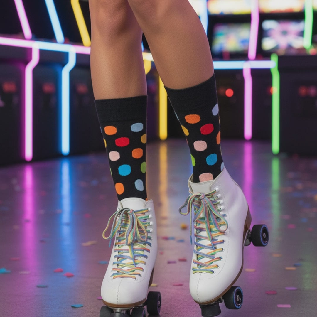 Video of Love Sock Company Women's Big Polka Black crew dress socks
