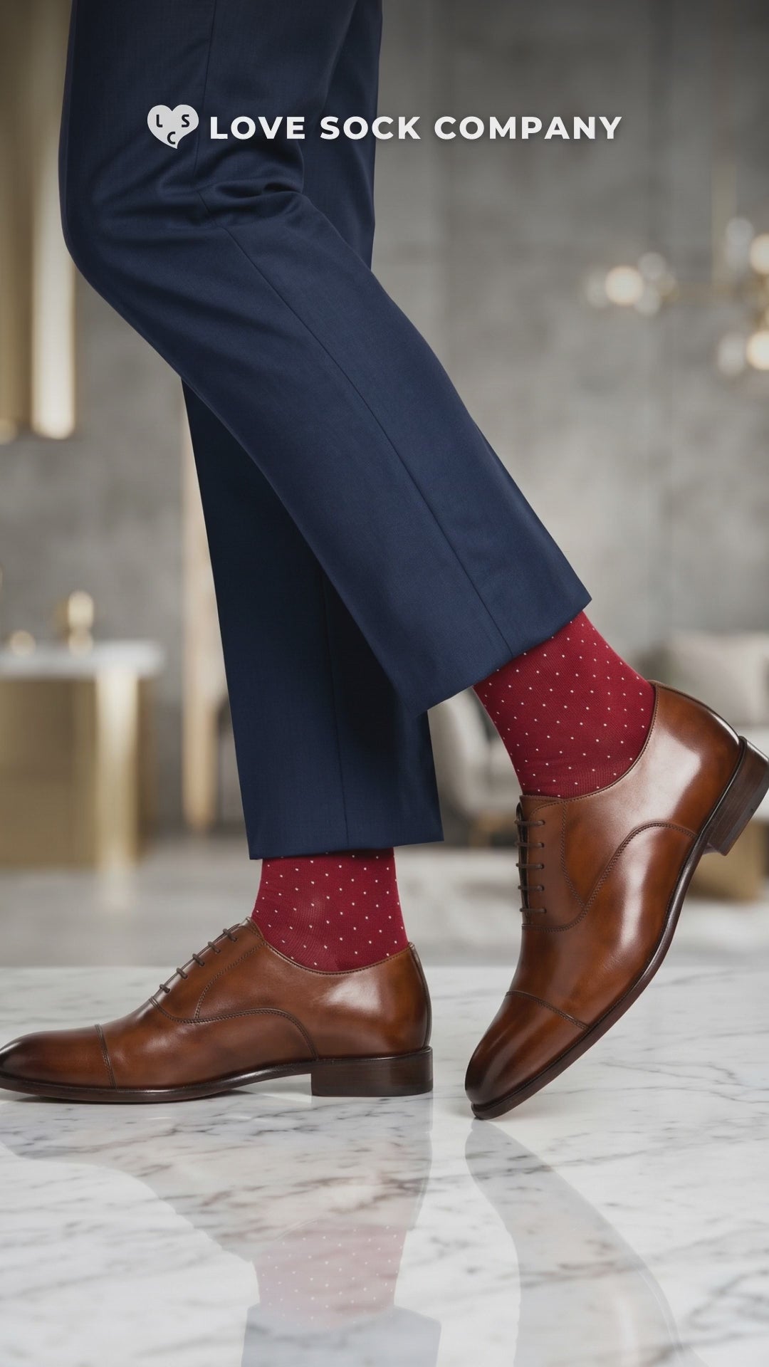 Close-up video of Love Sock Company Biz Dots Burgundy men&
