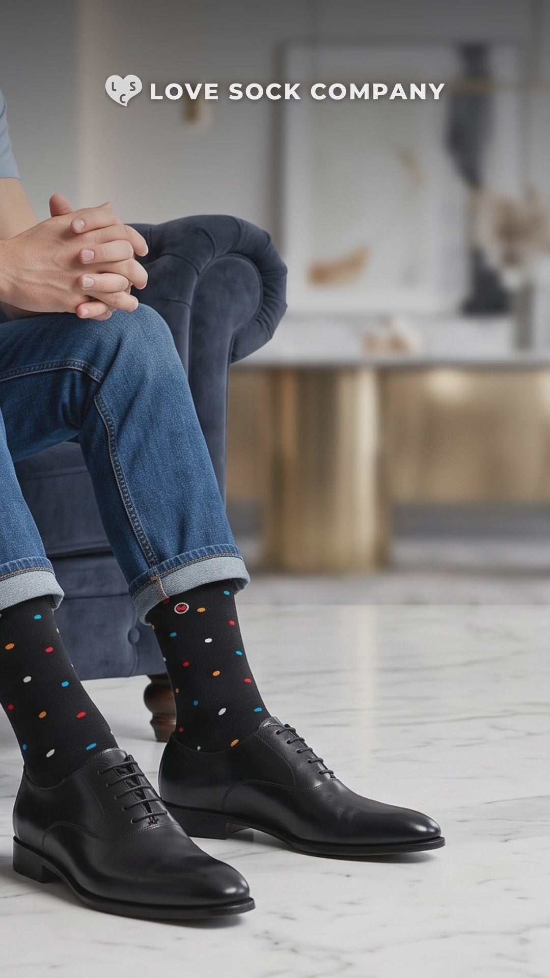 Video of Love Sock Company Mini Polka Black men&
