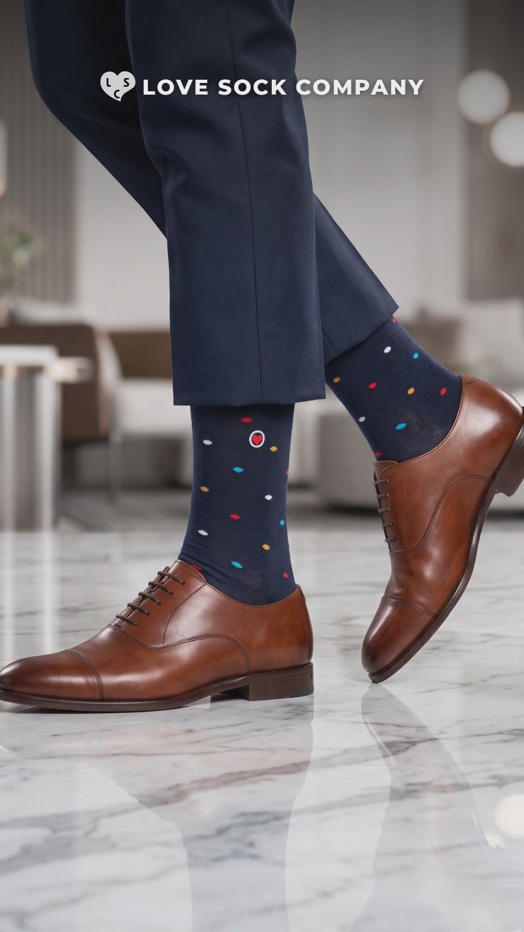 Close-up video of Love Sock Company Mini Polka Navy men&