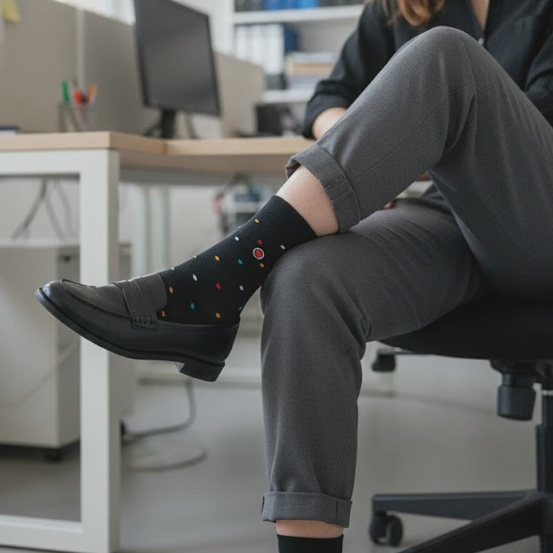 Video of Love Sock Company Women's Mini Polka Black crew socks