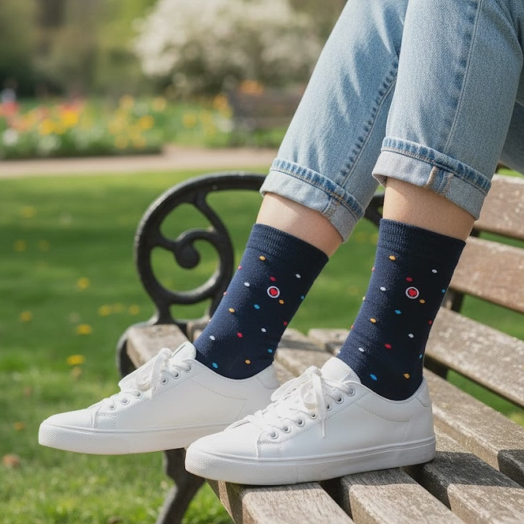 Video of Love Sock Company Women's Mini Polka Navy dress socks