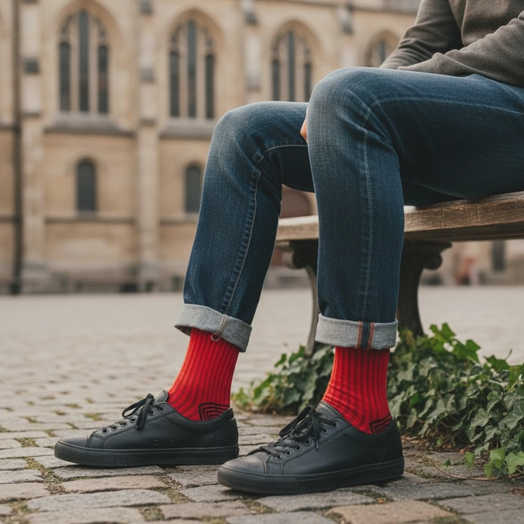 Video of Love Sock Company Men's Dress Socks - Business Stripes Red