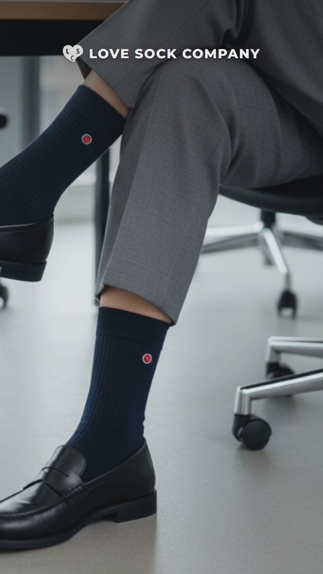 Close-up video of Love Sock Company Ribbed Navy women's crew socks, organic cotton
