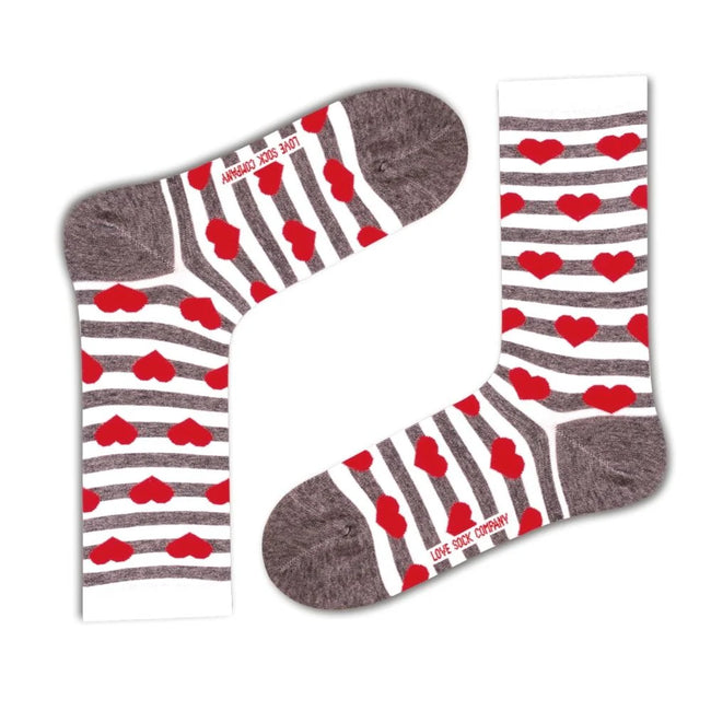 Red Hearts women's novelty crew striped socks. Love Sock Company (W) - LOVE SOCK COMPANY