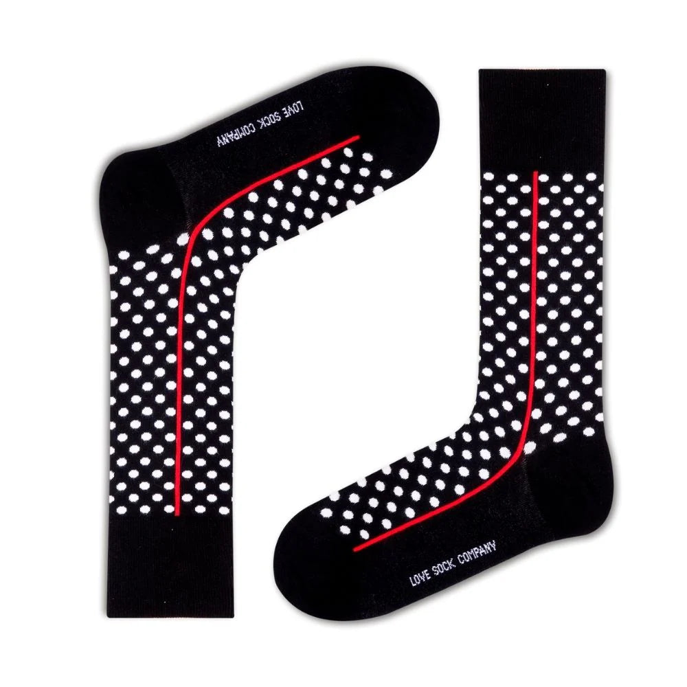 Love Sock Company Men's Funky Cool Polka Dots Dress Socks Red Line Black  (M) - LOVE SOCK COMPANY