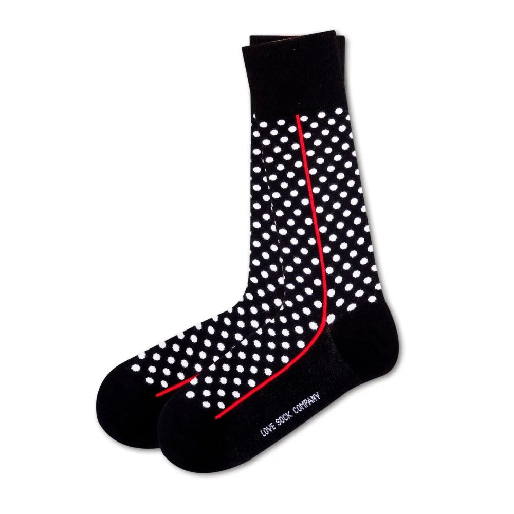 Love Sock Company Men's Funky Cool Polka Dots Dress Socks Red Line Black  (M) - LOVE SOCK COMPANY