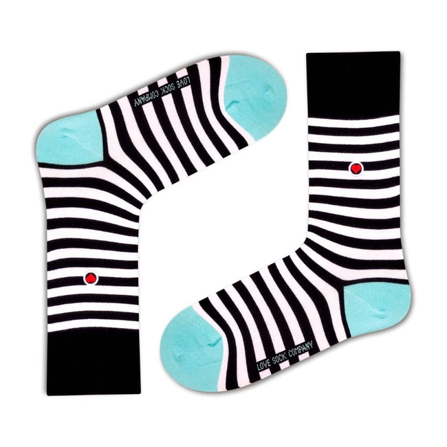 Striped Patterned Fun Crew Socks for Women Simplicity Socks Black (W) - LOVE SOCK COMPANY