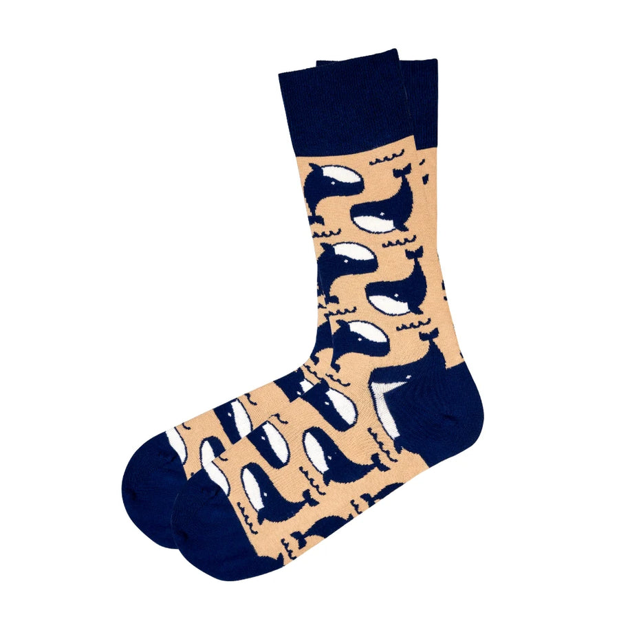 Whale Novelty Socks Beige (Unisex) - LOVE SOCK COMPANY