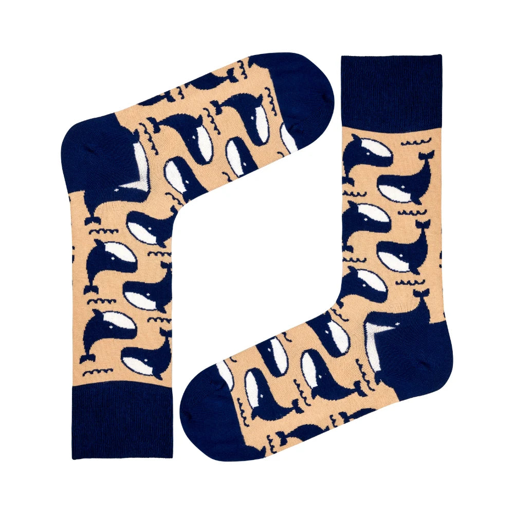 Whale Novelty Socks Beige (Unisex) - LOVE SOCK COMPANY