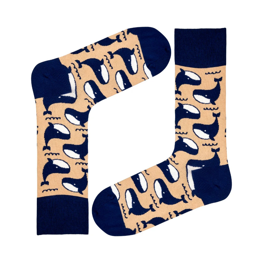 Whale Novelty Socks Beige (Unisex) - LOVE SOCK COMPANY