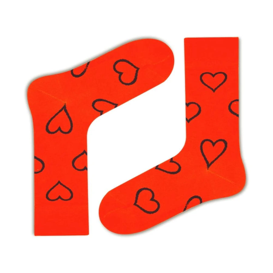 Big Heart Colorful fun patterned organic novelty orange crew socks - LOVE SOCK COMPANY