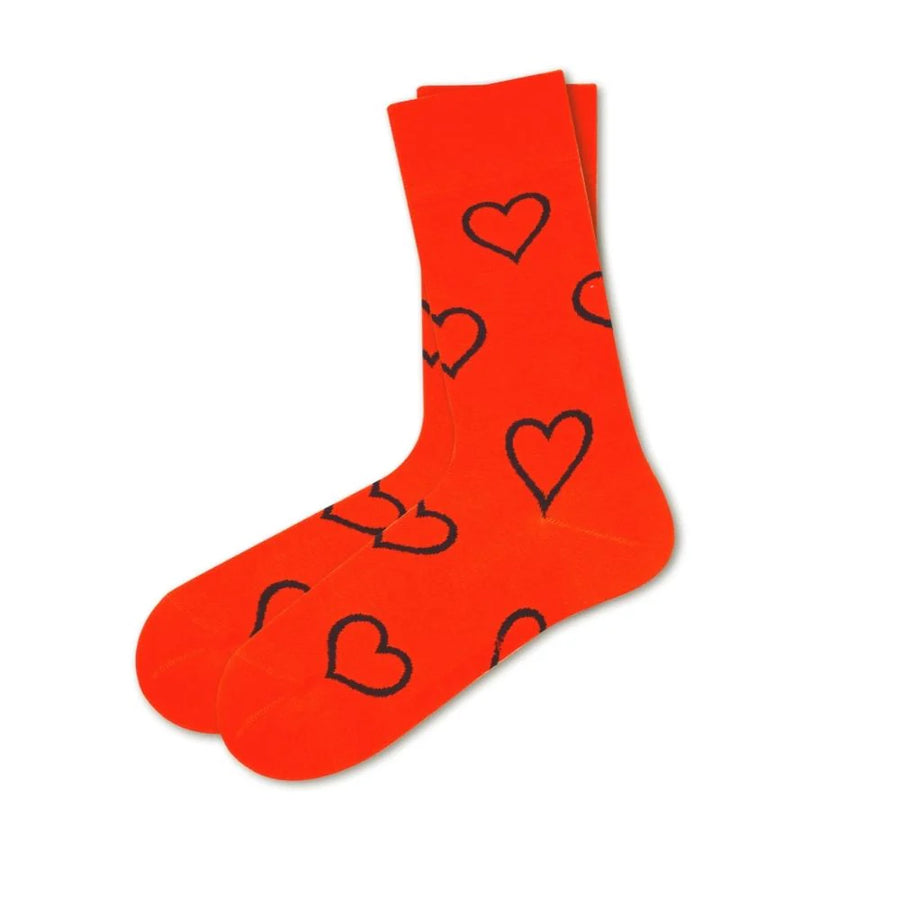 Big Heart Colorful fun patterned organic novelty orange crew socks - LOVE SOCK COMPANY