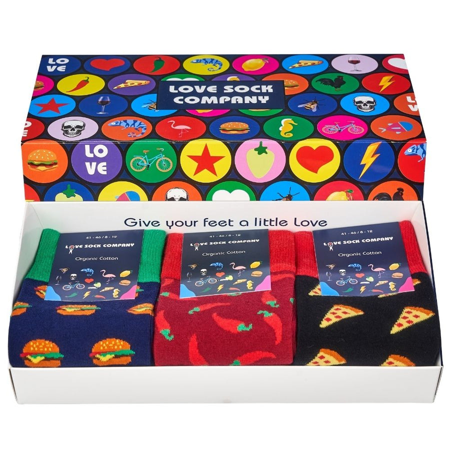 Love Sock Company Colorful Funky Patterned Men's Novelty Socks Junk Food Gift Box - LOVE SOCK COMPANY