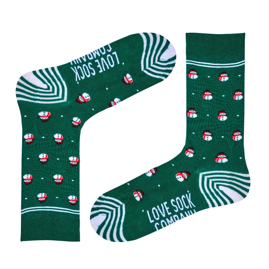 Snowman Women's Fun Christmas Novelty Dress Socks Green Love Sock Company (W) - LOVE SOCK COMPANY