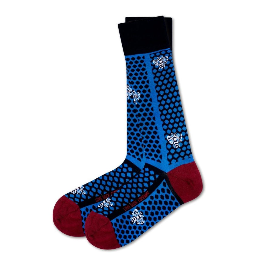 Love Sock Company Colorful Bee Casual Dress Socks Navy Blue (M) - LOVE SOCK COMPANY
