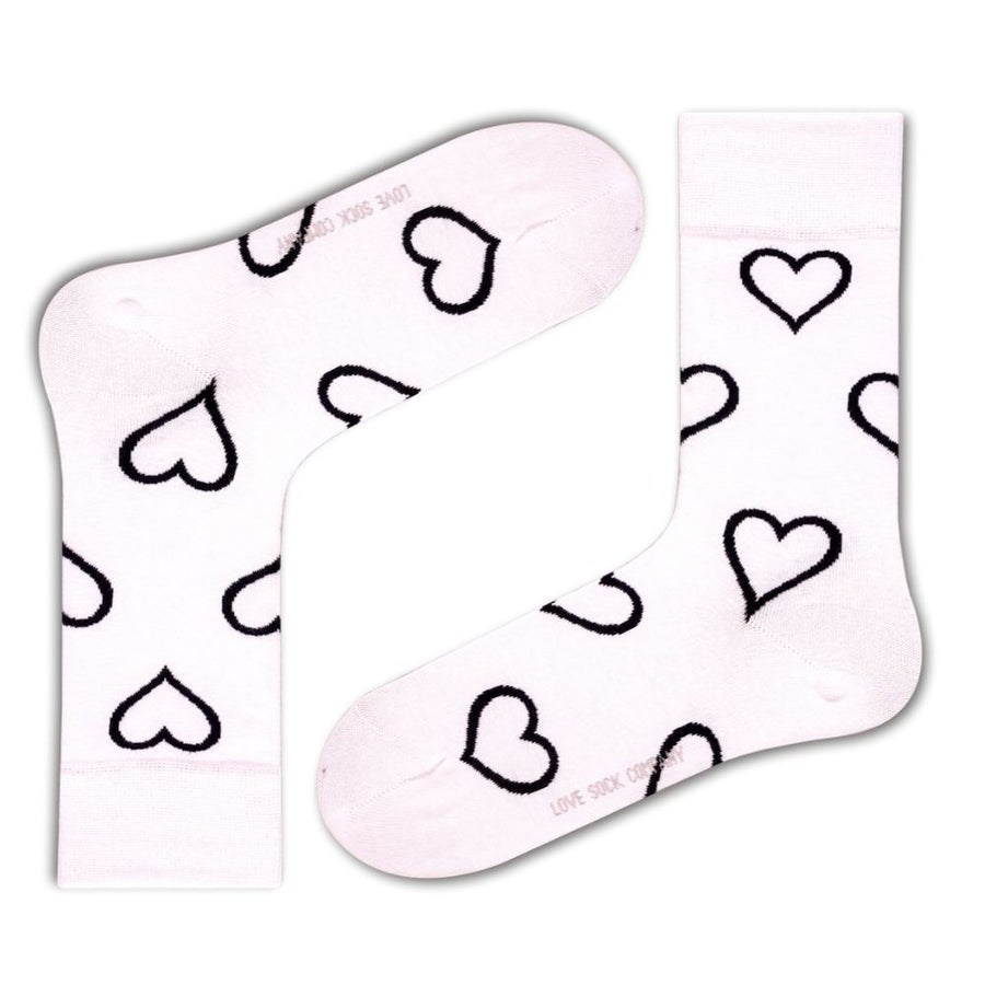 Big Heart Colorful fun patterned organic novelty white crew socks - LOVE SOCK COMPANY