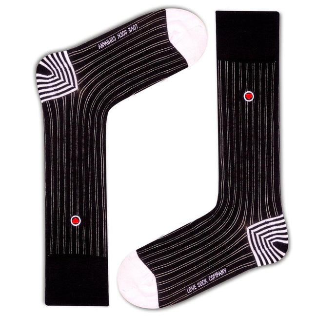 Men's Black Ribbed Dress Socks With Stripes - Business Stripes (M) - LOVE SOCK COMPANY