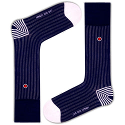 Men's Navy Ribbed Dress Socks With Stripes - Business Stripes (M) - LOVE SOCK COMPANY