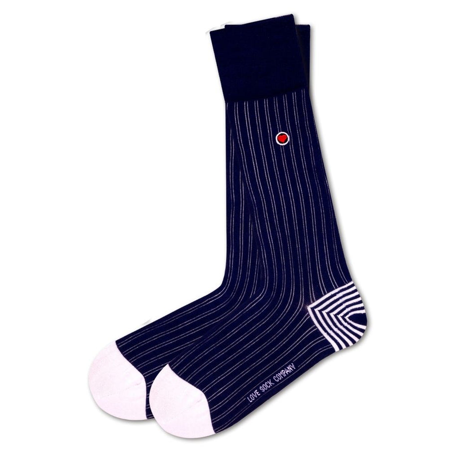 Men's Navy Ribbed Dress Socks With Stripes - Business Stripes (M) - LOVE SOCK COMPANY
