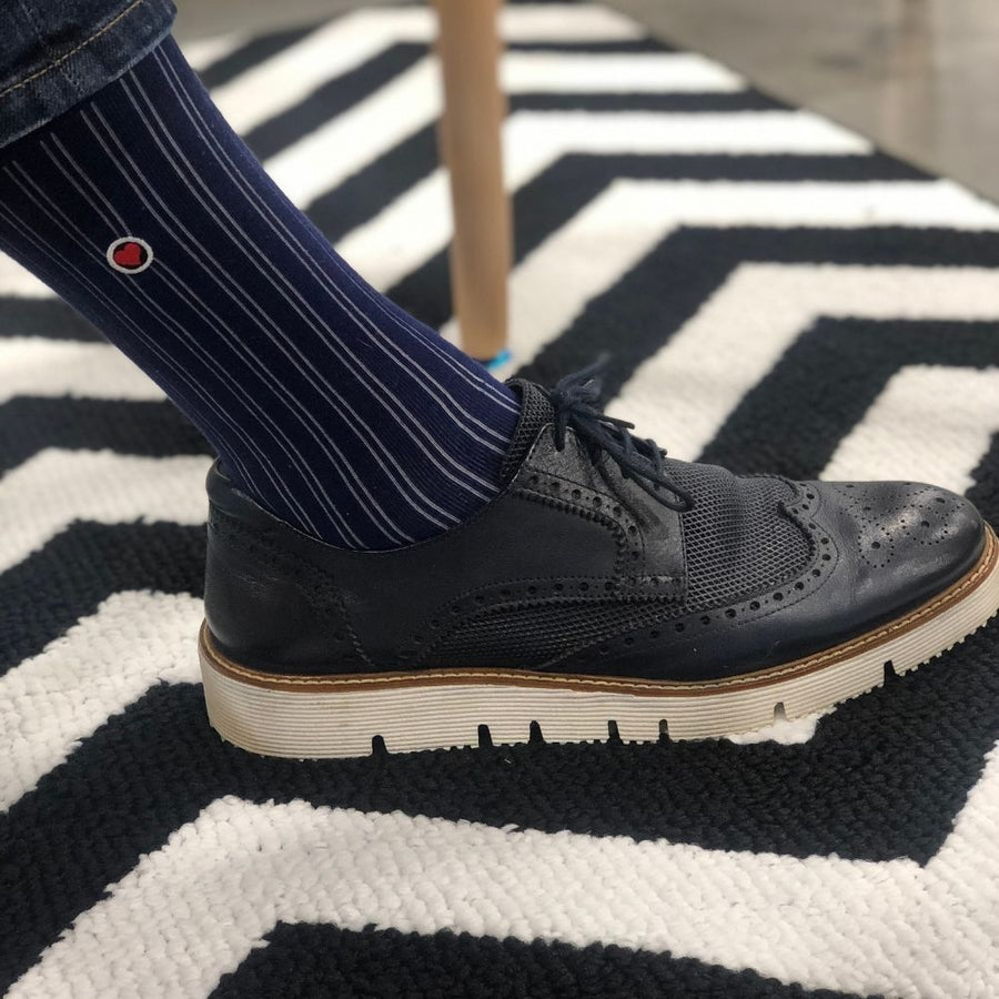 Men's Navy Ribbed Dress Socks With Stripes - Business Stripes (M) - LOVE SOCK COMPANY