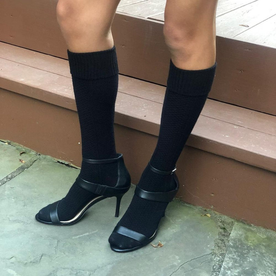 Women\'s Knee High Boot Socks Black Organic Cotton Winter Warm Cozy