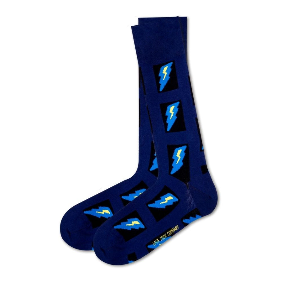 Love Sock Company Colorful Patterned Novelty Lightning Men's Dress Socks Blue - LOVE SOCK COMPANY
