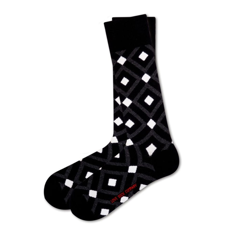 Love Sock Company Colorful Fun Patterned Men's Dress Socks Mirrors Black (M) - LOVE SOCK COMPANY