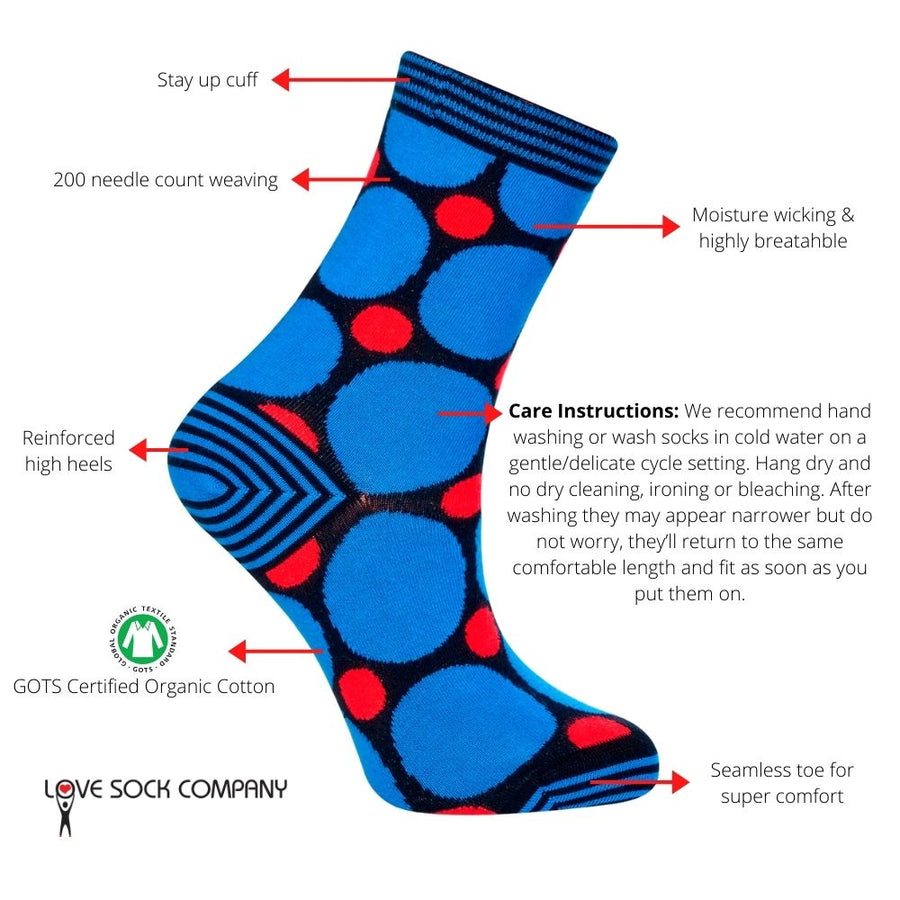 Love Sock Company Colorful Fun polka dot organic quarter crew socks