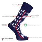 Love Sock Company Men's Funky Cool Polka Dots Dress Socks Red Line Navy (M) - LOVE SOCK COMPANY