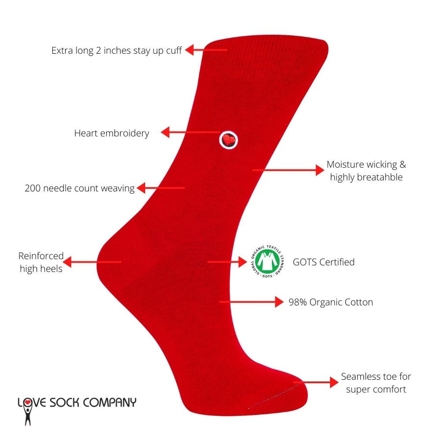 Love Sock Company Organic Cotton Women's Red Solid Crew Socks (W) - LOVE SOCK COMPANY
