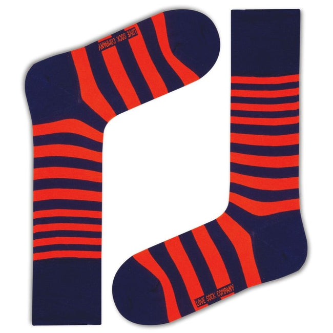 Love Sock Company Men's Stripe Sock Orange Navy Tokyo (M) - LOVE SOCK COMPANY