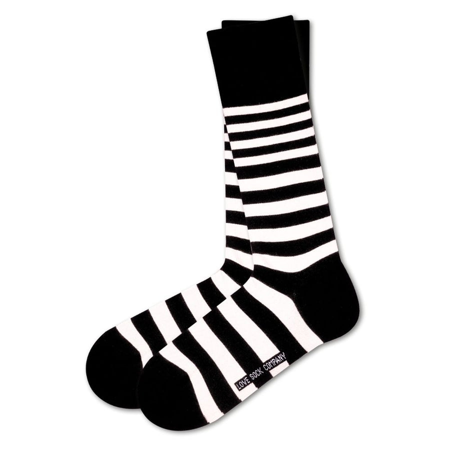Love Sock Company Men's Striped Dress Socks Black White Tokyo (M) - LOVE SOCK COMPANY