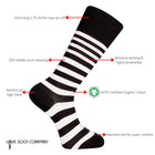 Love Sock Company Men's Striped Dress Socks Black White Tokyo (M) - LOVE SOCK COMPANY