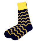 Men's Navy Yellow Dress Socks With Stripes - Zig Zag Yellow - LOVE SOCK COMPANY